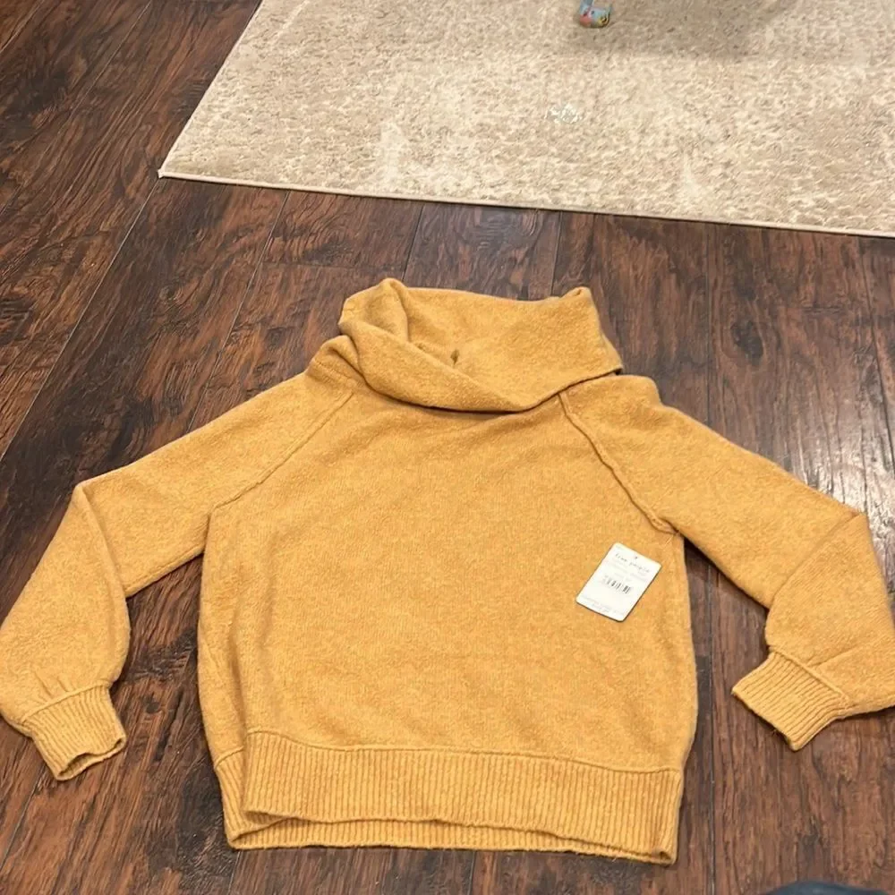Free People Echo Beach Pullover XS mustard orange-yellow sweater Off-Shoulder - Picture 2 of 12